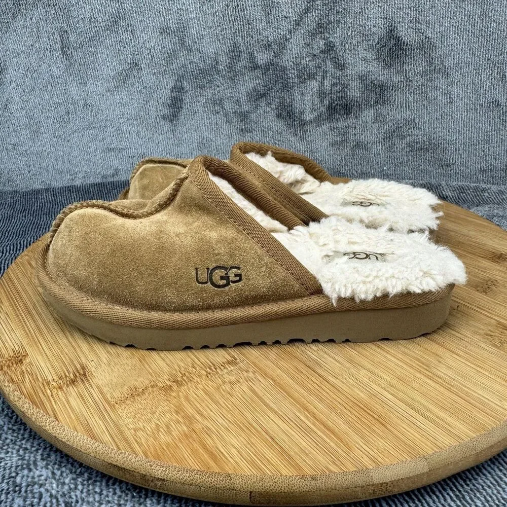 UGG Slippers Shoes Kids Size 13 Chestnut Suede Shearling Lined Slip-On Mule